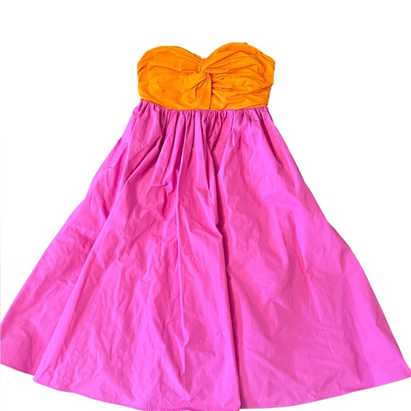 Kate Spade Twist Bodice Colorblock Dress Pink Orange 0 Strapless - Picture 4 of 11